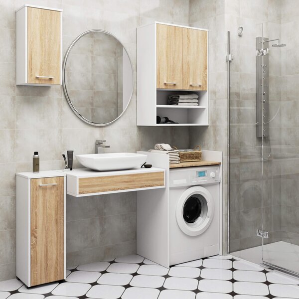 Dulap de baie suspendat Farid TYP 8 (Alb + Stejar sonoma). Promo -8%. 1128827