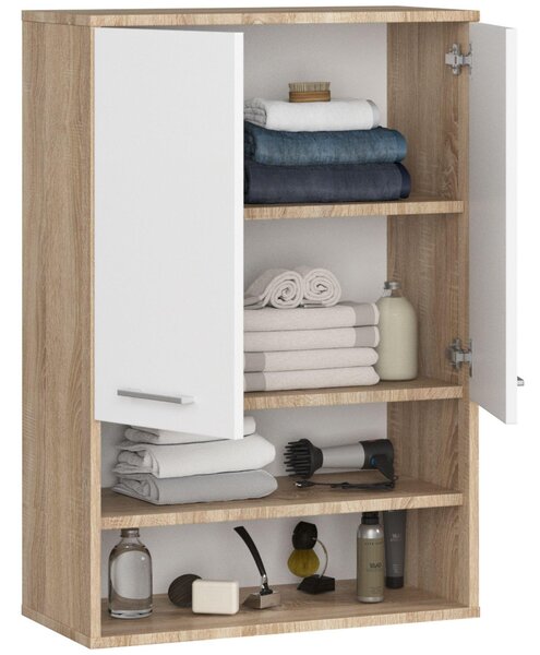 Dulap de baie suspendat Farid TYP 7 (Stejar sonoma + Alb). Promo -19%. 1128823