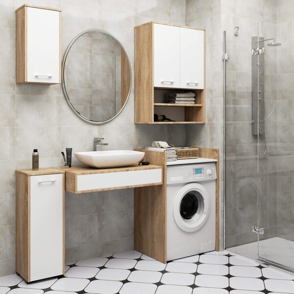 Dulap de baie suspendat Farid TYP 8 (Stejar sonoma + Alb). Promo -8%. 1128831