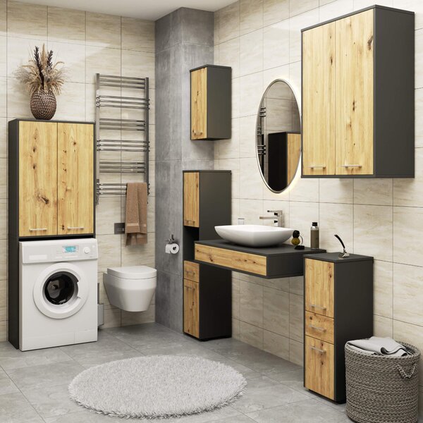 Dulap de baie suspendat Farid TYP 7 (grafit gri + Stejar artisan). Promo -19%. 1128825