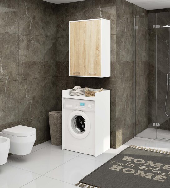 Dulap de baie suspendat Farid TYP 8 (Alb + Stejar sonoma). Promo -8%. 1128827