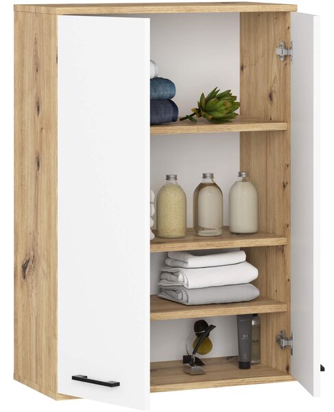 Dulap de baie suspendat Farid TYP 8 (Stejar artisan + Alb). Promo -13%. 1128829