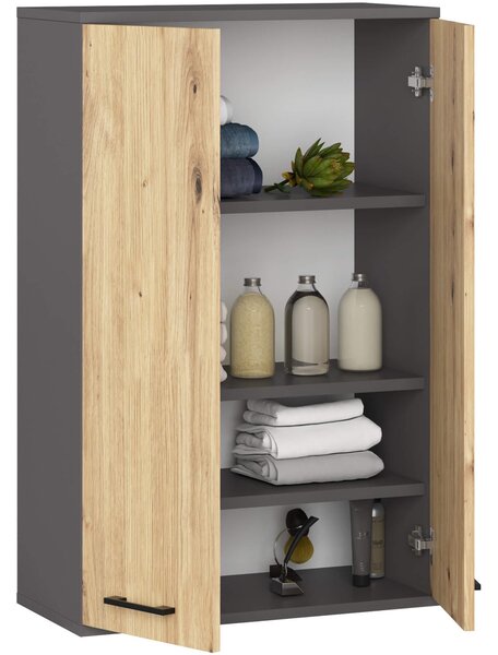 Dulap de baie suspendat Farid TYP 8 (grafit gri + Stejar artisan). Promo -18%. 1128833
