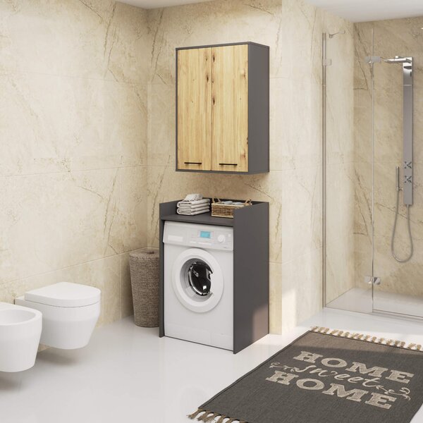 Dulap de baie suspendat Farid TYP 8 (grafit gri + Stejar artisan). Promo -18%. 1128833