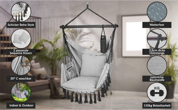 Scaun Suspendat, Gri Deschis, 100 x 150 x 170 cm