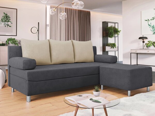Set mobilier tapițat Comfivo ArtesFuncția de dormitFuncția de dormit, Cutie de patSpațiu de depozitare, Gri inchis, Tapiterie