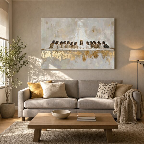 Tablou Canvas Cina cea de Taină cu detalii pictate manual - 60x40 cm