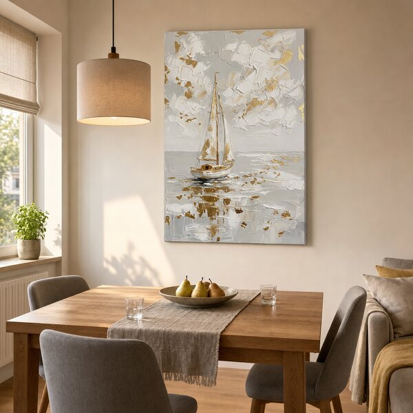Tablou cu velier pe mare – decor mural cu detalii pictate manual - 40x60 cm
