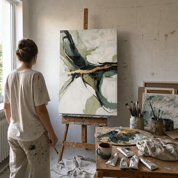 Tablou abstract cu detalii pictate manual pe pânză - 40x60 cm