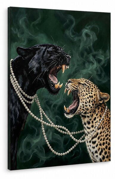 Tablou modern cu două feline sălbatice și colier de perle pe pânză - 40x60 cm