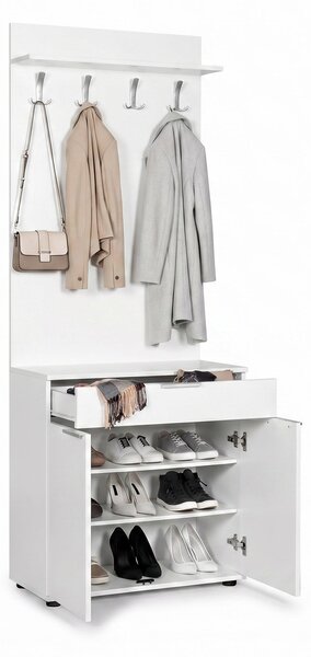 Cuier cu Pantofar Adore Porto Aero, cu Sertar, Alb - Natur, 73x187x36 cm