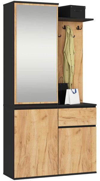 Mobilier hol Enteruno (negru + stejar craft) (cu oglindă). Promo -22%. 1128857