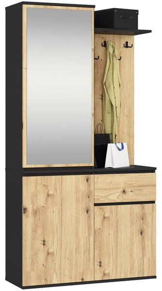 Set mobilier hol Enteruno (negru + stejar artisan) (cu oglindă). Promo -13%. 1128856