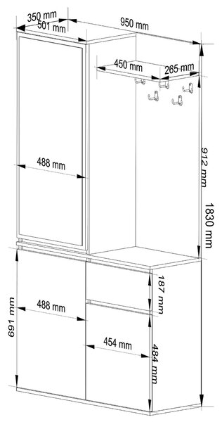 Mobilier hol Enteruno (stejar artisan + alb) (cu oglindă). Promo -19%. 1128859