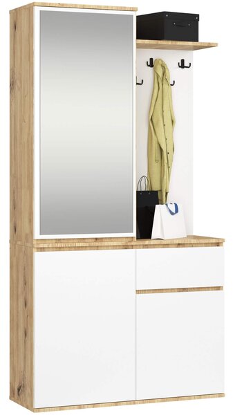 Mobilier hol Enteruno (stejar artisan + alb) (cu oglindă). Promo -19%. 1128859