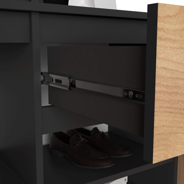 Mobilier hol Enteruno (negru + stejar craft) (cu oglindă). Promo -22%. 1128857