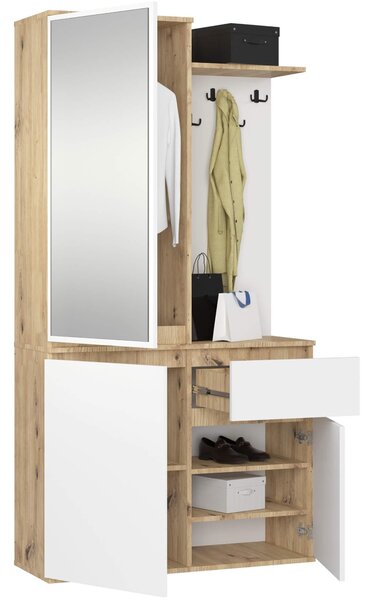 Mobilier hol Enteruno (stejar artisan + alb) (cu oglindă). Promo -19%. 1128859