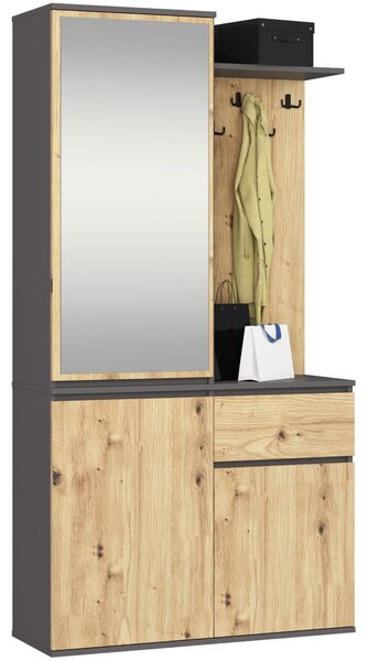 Mobilier hol Enteruno (gri grafit + stejar artisan) (cu oglindă). Promo -14%. 1128864