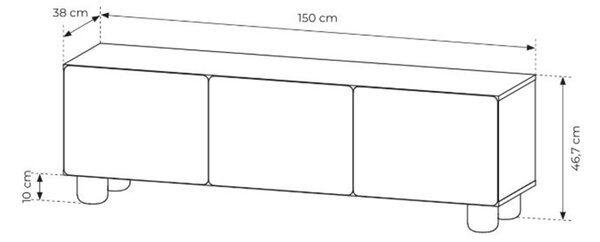 Comodă TV Arlo 150 cm cu trei uși - stejar Vicenza