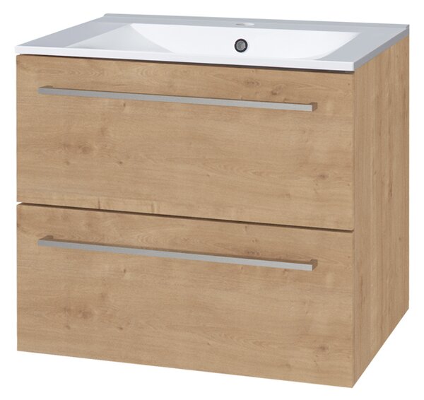Mereo Mereo, Bino, dulap baie cu chiuveta ceramica 61 cm, alb, stejar, MER-CN620