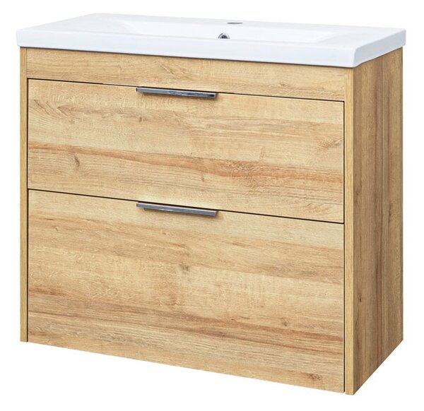Mereo Mereo, Vigo, dulap baie cu chiuveta ceramica 81 cm, alb, stejar, MER-CN322