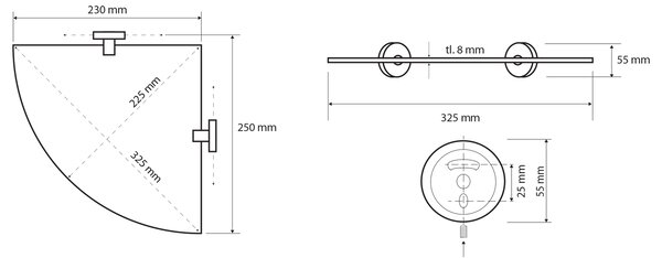Sapho Sapho, X-ROUND E poliță de colț din sticlă 235x255mm, crom, XR603