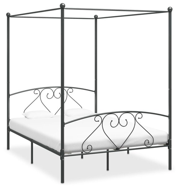 Cadru de pat cu baldachin, gri, 140 x 200 cm, metal
