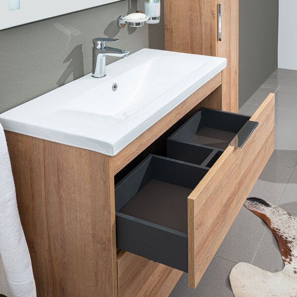 Mereo Mereo, Vigo, dulap baie cu chiuveta ceramica, 51 cm, alb, stejar, MER-CN320