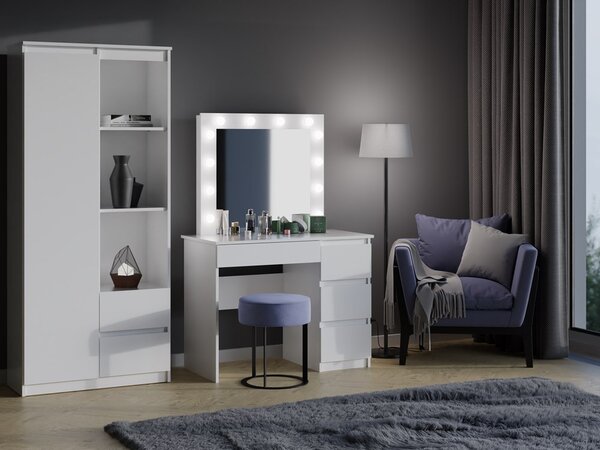 Măsuță de toaletă Micras 2 (alb) (D) (cu oglindă) (cu iluminat LED). 1132476
