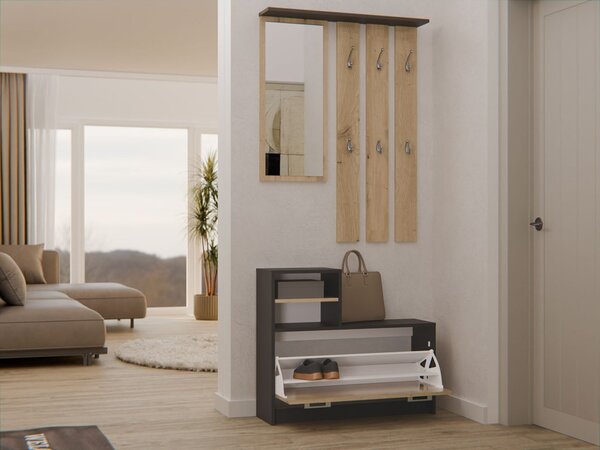 Set mobilier hol Vayan 1 (antracit + stejar artisan) (cu oglindă). Promo -14%. 1132523