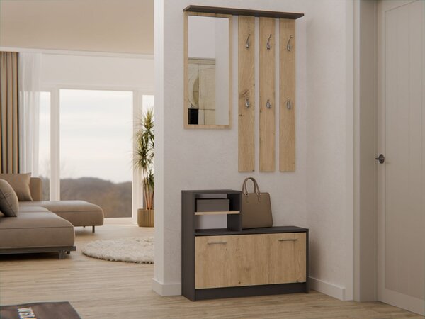 Set mobilier hol Vayan 1 (antracit + stejar artisan) (cu oglindă). Promo -14%. 1132523