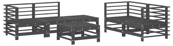Set mobilier relexare grădină, 6 piese, negru, lemn masiv pin