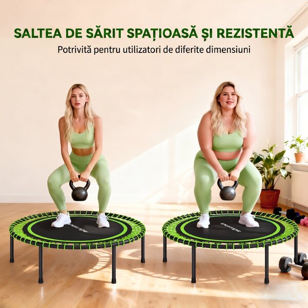 SPORTNOW Trambulină Elastico Fitness a 36 Corzi In Oțel E Pp Ø114x31 cm Verde | Aosom Romania