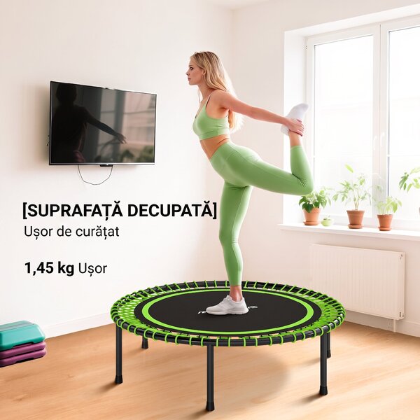 SPORTNOW Trambulină Elastico Fitness a 36 Corzi In Oțel E Pp Ø114x31 cm Verde | Aosom Romania