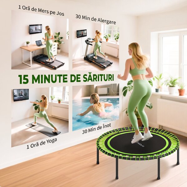 SPORTNOW Trambulină Elastico Fitness a 36 Corzi In Oțel E Pp Ø114x31 cm Verde | Aosom Romania
