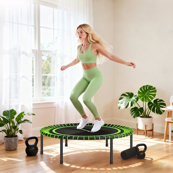 SPORTNOW Trambulină Elastico Fitness a 36 Corzi In Oțel E Pp Ø114x31 cm Verde | Aosom Romania