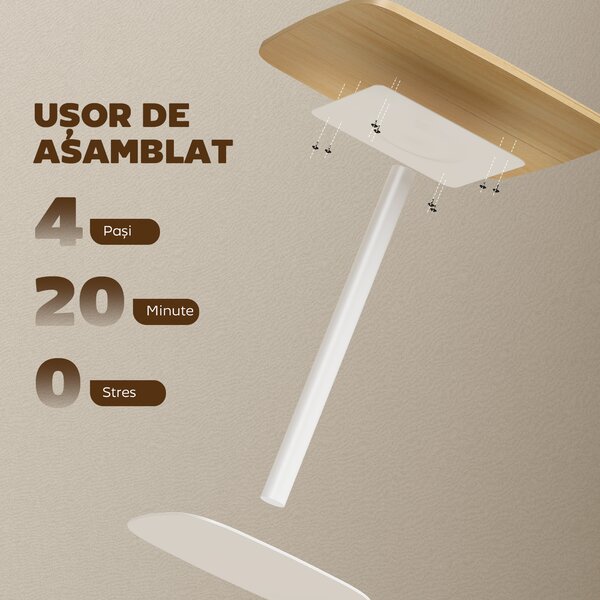 HOMCOM Masă de Bucătărie Pătrată 60 cm, Blat Efect Lemn, Bază din Oțel și Picioare Antiderapante, Lemn Natur | Aosom Romania