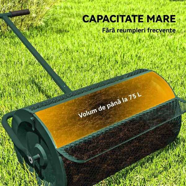 Outsunny Distribuitor de Îngrășământ 75 L din Metal cu Mâner Reglabil în T și Mâner Căptușit, 70x40x112 cm, Verde | Aosom Romania