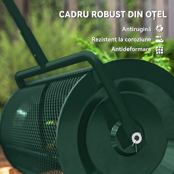 Outsunny Distribuitor de Îngrășământ 75 L din Metal cu Mâner Reglabil în T și Mâner Căptușit, 70x40x112 cm, Verde | Aosom Romania