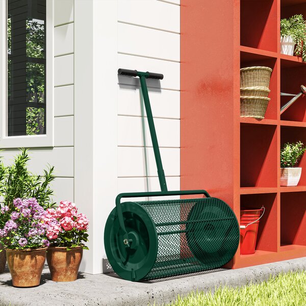 Outsunny Distribuitor de Îngrășământ 75 L din Metal cu Mâner Reglabil în T și Mâner Căptușit, 70x40x112 cm, Verde | Aosom Romania