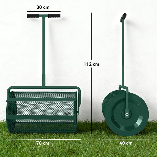 Outsunny Distribuitor de Îngrășământ 75 L din Metal cu Mâner Reglabil în T și Mâner Căptușit, 70x40x112 cm, Verde | Aosom Romania
