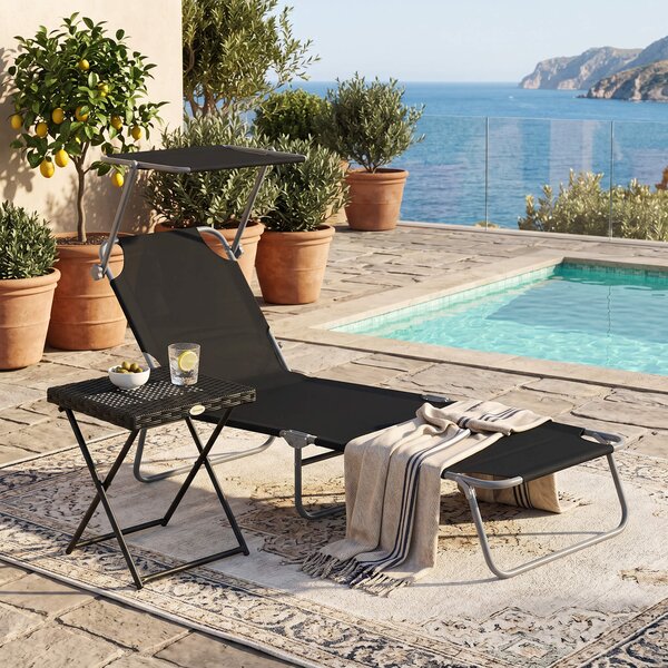 Outsunny Masuta pentru Gradina Pliabila din Ratan Sintetic si Otel, Masuta pentru Exterior Economie Spatiu 40x40x40cm, Negru