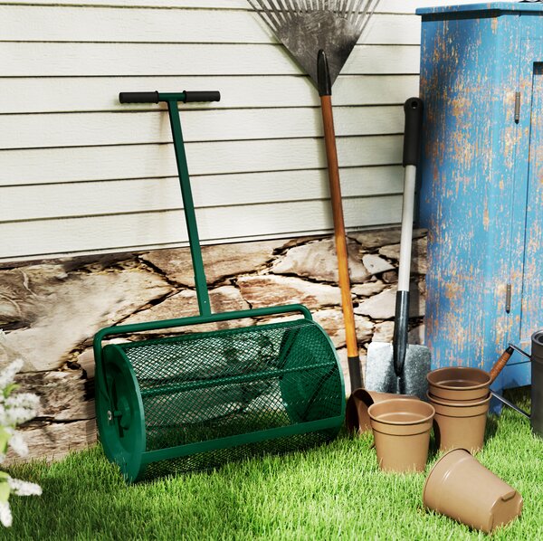 Outsunny Distribuitor de Îngrășământ 75 L din Metal cu Mâner Reglabil în T și Mâner Căptușit, 70x40x112 cm, Verde | Aosom Romania