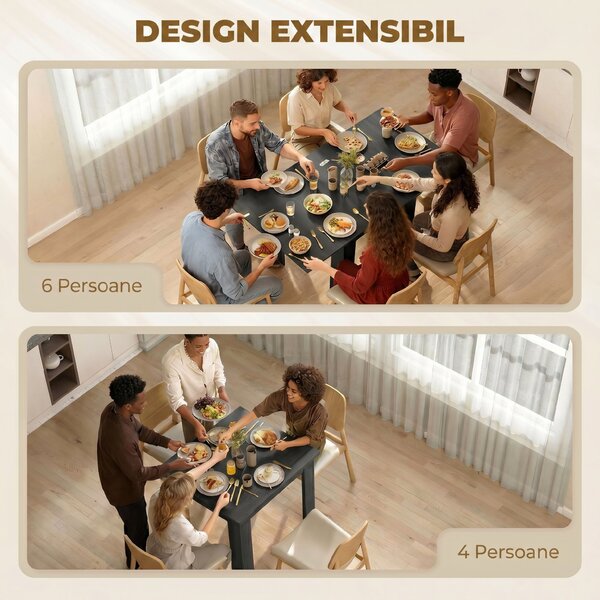 HOMCOM Masă Extensibilă de Sufragerie 4-6 Persoane, Negru | Aosom Romania