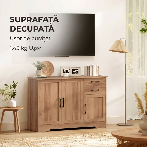HOMCOM Mobilă bucătărie cu 2 sertare și 2 dulapuri cu rafturi reglabile, stejar | Aosom Romania