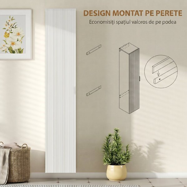 HOMCOM Dulap de Baie Suspendat, Colona de Baie cu 5 Niveluri și Rafturi Reglabile, Închidere Amortizată Soft Close, Dulap Salvaspațiu Modern, 30x31.5x160 cm, Alb | Aosom Romania
