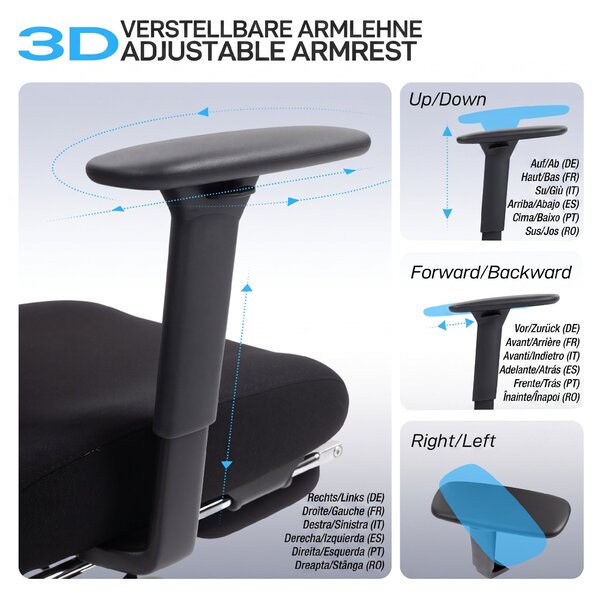 HOMCOM Scaun de birou ergonomic, cu suport lombar dinamic și suport pentru picioare, 73x75x120-128 cm, negru | Aosom Romania