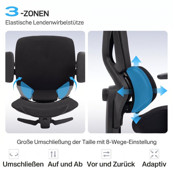 HOMCOM Scaun de birou ergonomic, cu suport lombar dinamic și suport pentru picioare, 73x75x120-128 cm, negru | Aosom Romania