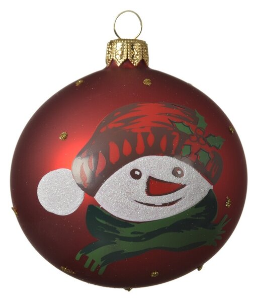 Glob Snowman, Decoris, Ø8 cm, sticla, rosu