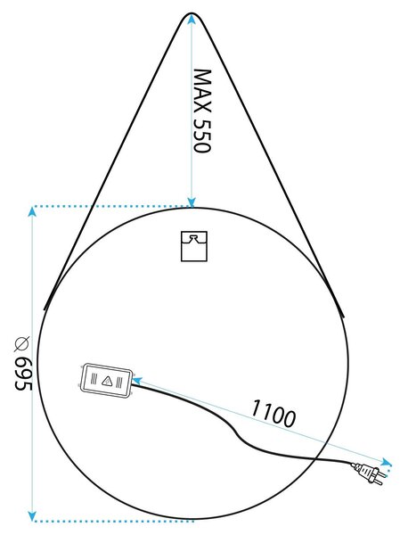 Oglindă Rotundă LED Suspendată pe Curea 70 cm 104